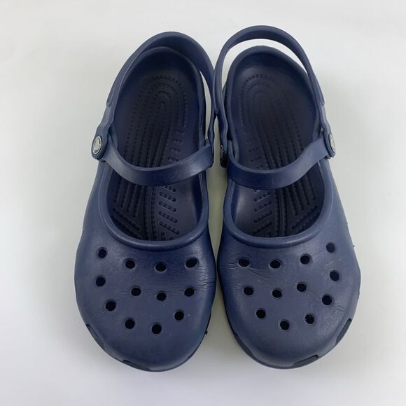 Crocs Shayna Mary Jane Slingback Navy Blue Round Toe Comfort Clog Slip Womens 8 - Picture 5 of 15